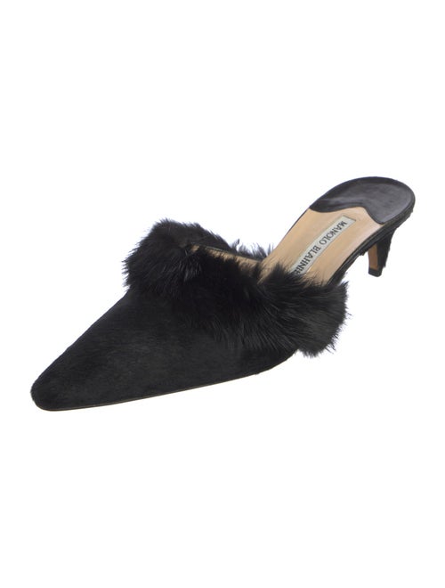 Manolo Blahnik Ponyhair Fur Trim Mules