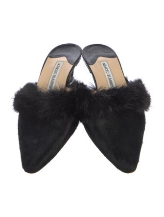 Manolo Blahnik Ponyhair Fur Trim Mules