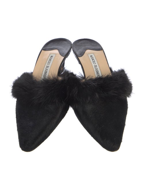 Manolo Blahnik Ponyhair Fur Trim Mules