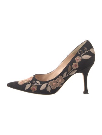 Manolo Blahnik Floral Print Embroidered Accent Pumps