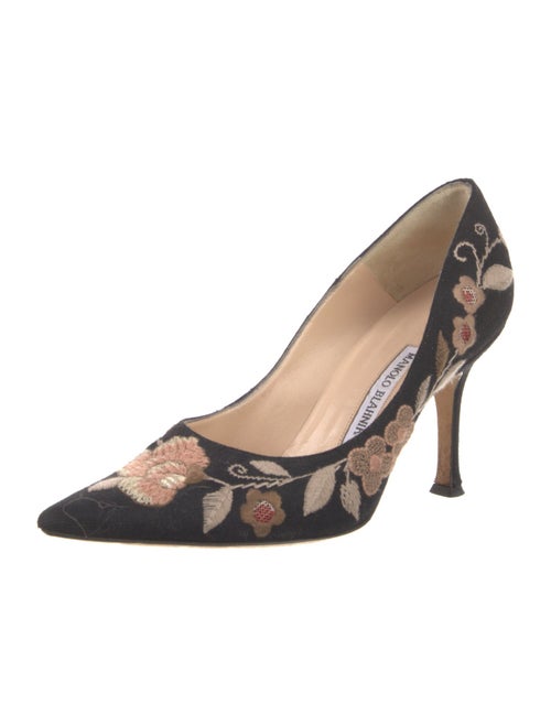 Manolo Blahnik Floral Print Embroidered Accent Pumps