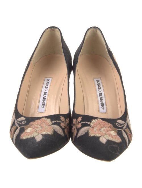 Manolo Blahnik Floral Print Embroidered Accent Pumps