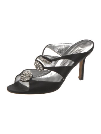 Manolo Blahnik Satin Crystal Embellishments Slides