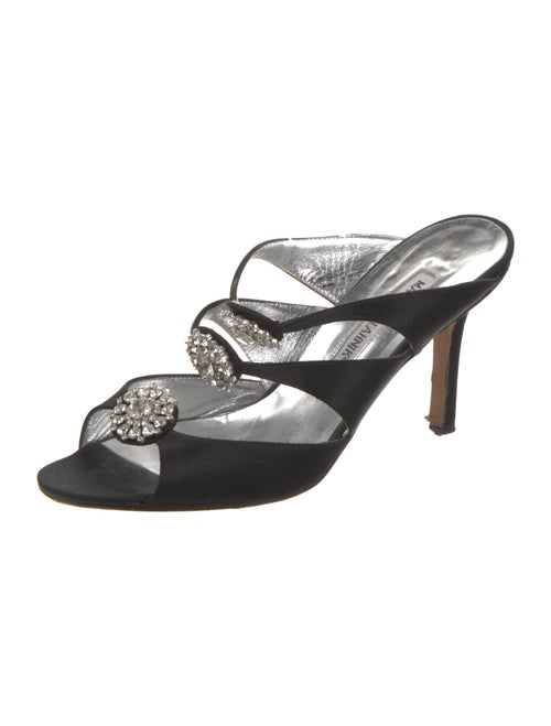 Manolo Blahnik Satin Crystal Embellishments Slides