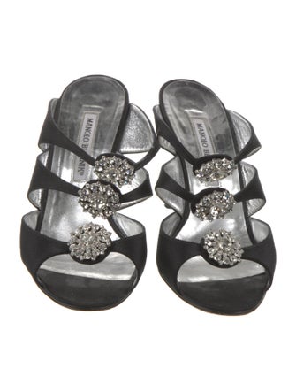 Manolo Blahnik Satin Crystal Embellishments Slides