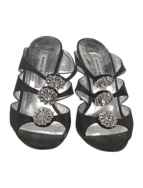Manolo Blahnik Satin Crystal Embellishments Slides