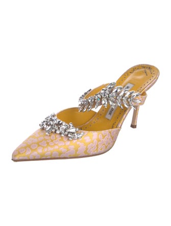 Manolo Blahnik Satin Crystal Embellishments Mules