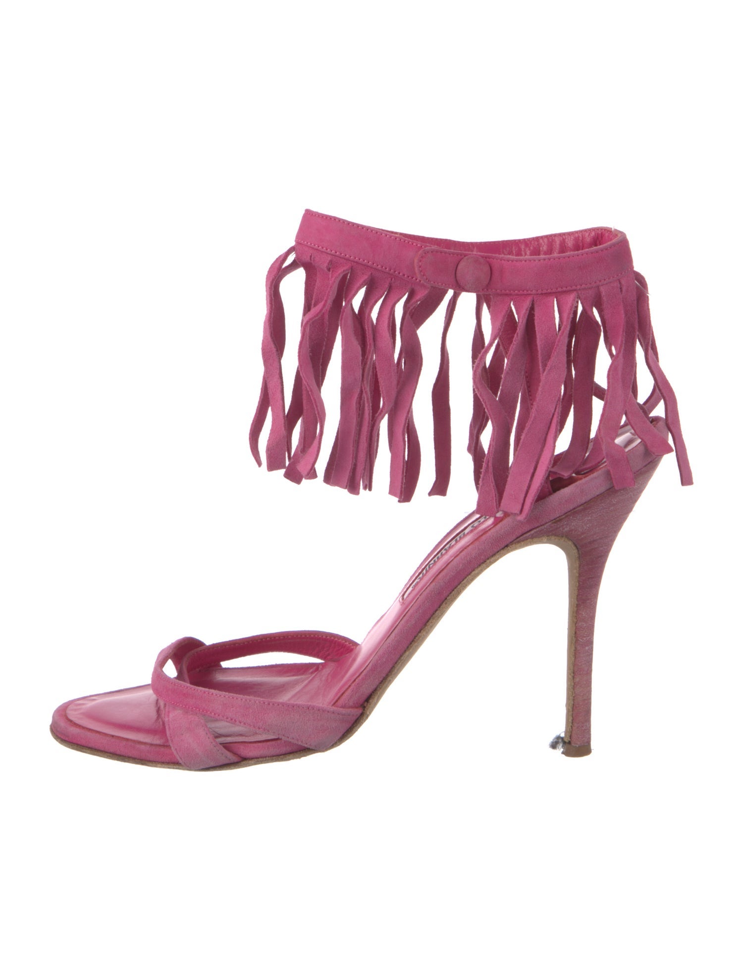 Manolo Blahnik Suede Fringe Trim Accent Sandals