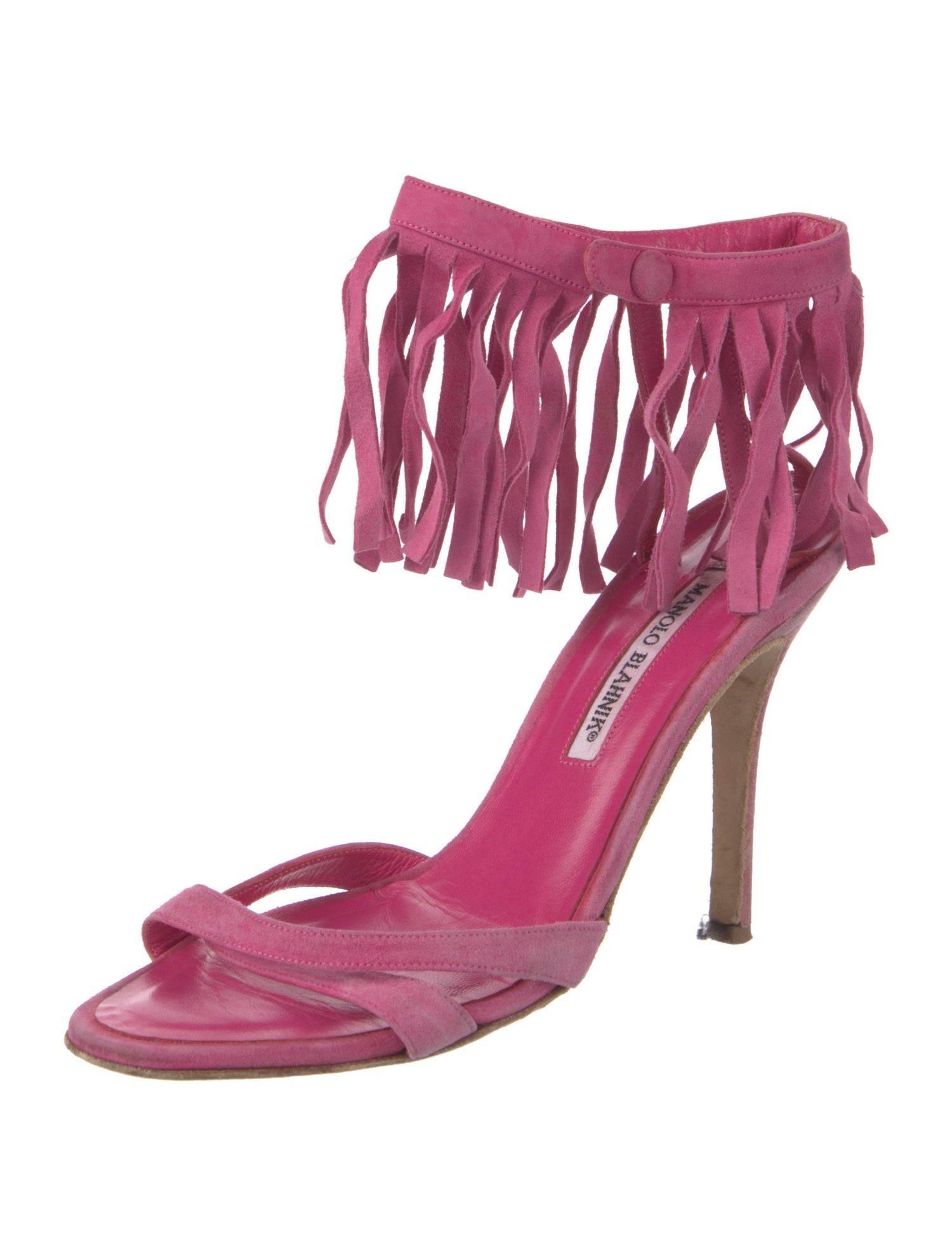 Manolo Blahnik Suede Fringe Trim Accent Sandals