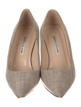 Manolo Blahnik Canvas Beaded Accents Pumps