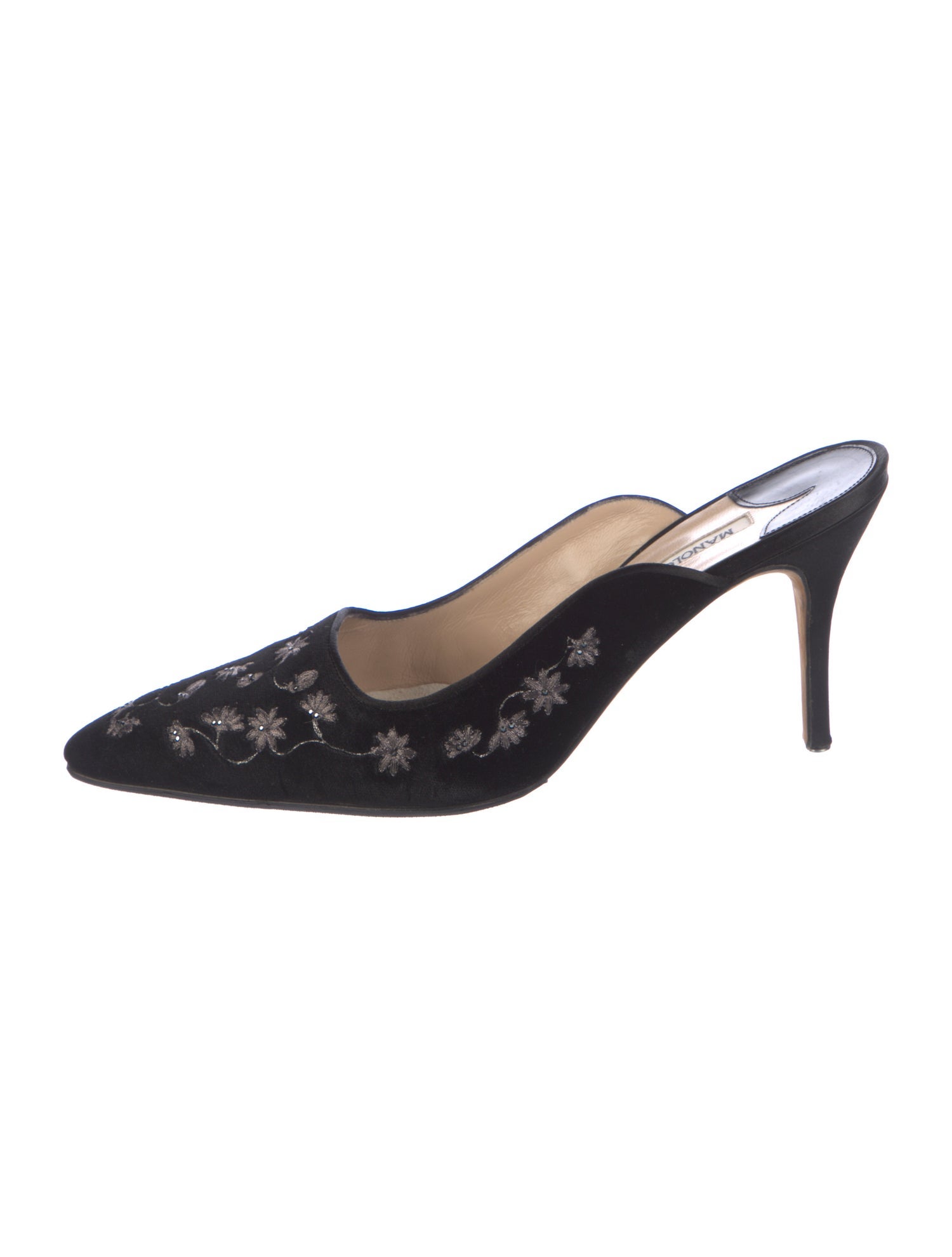 Manolo Blahnik Velvet Embroidered Accent Mules