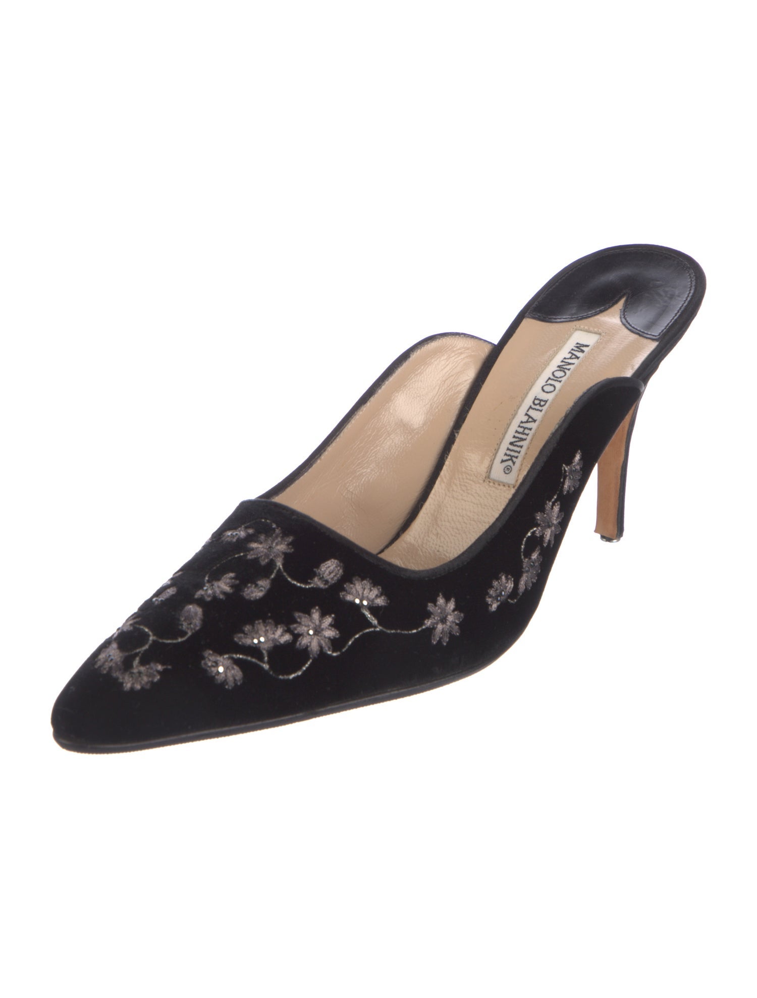 Manolo Blahnik Velvet Embroidered Accent Mules