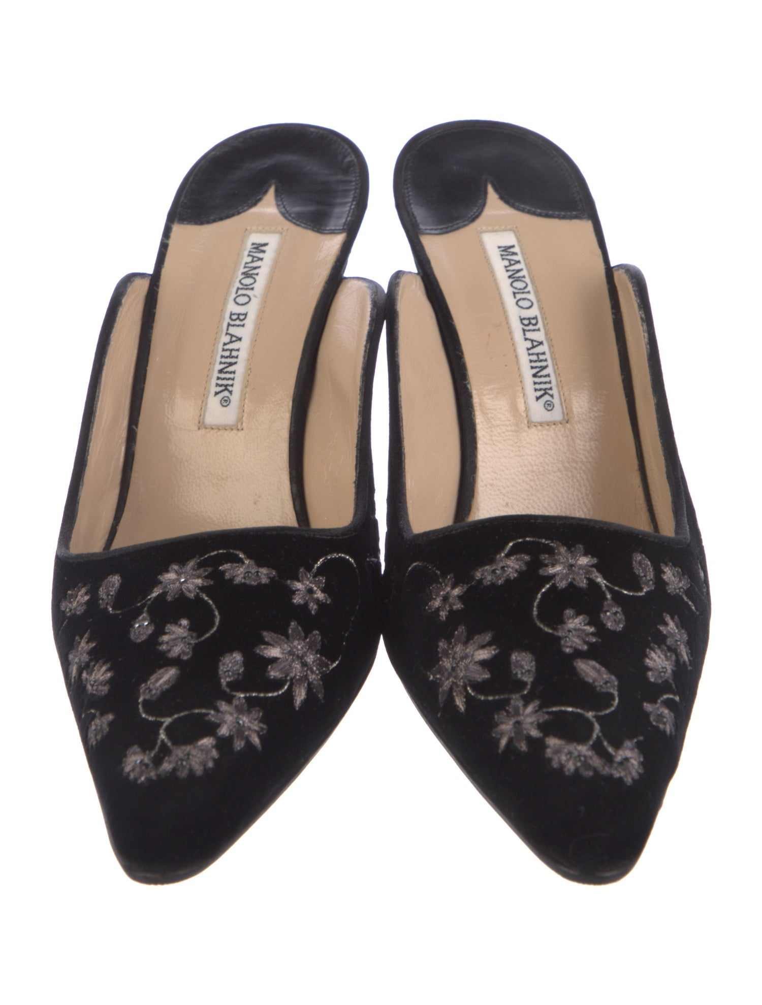 Manolo Blahnik Velvet Embroidered Accent Mules
