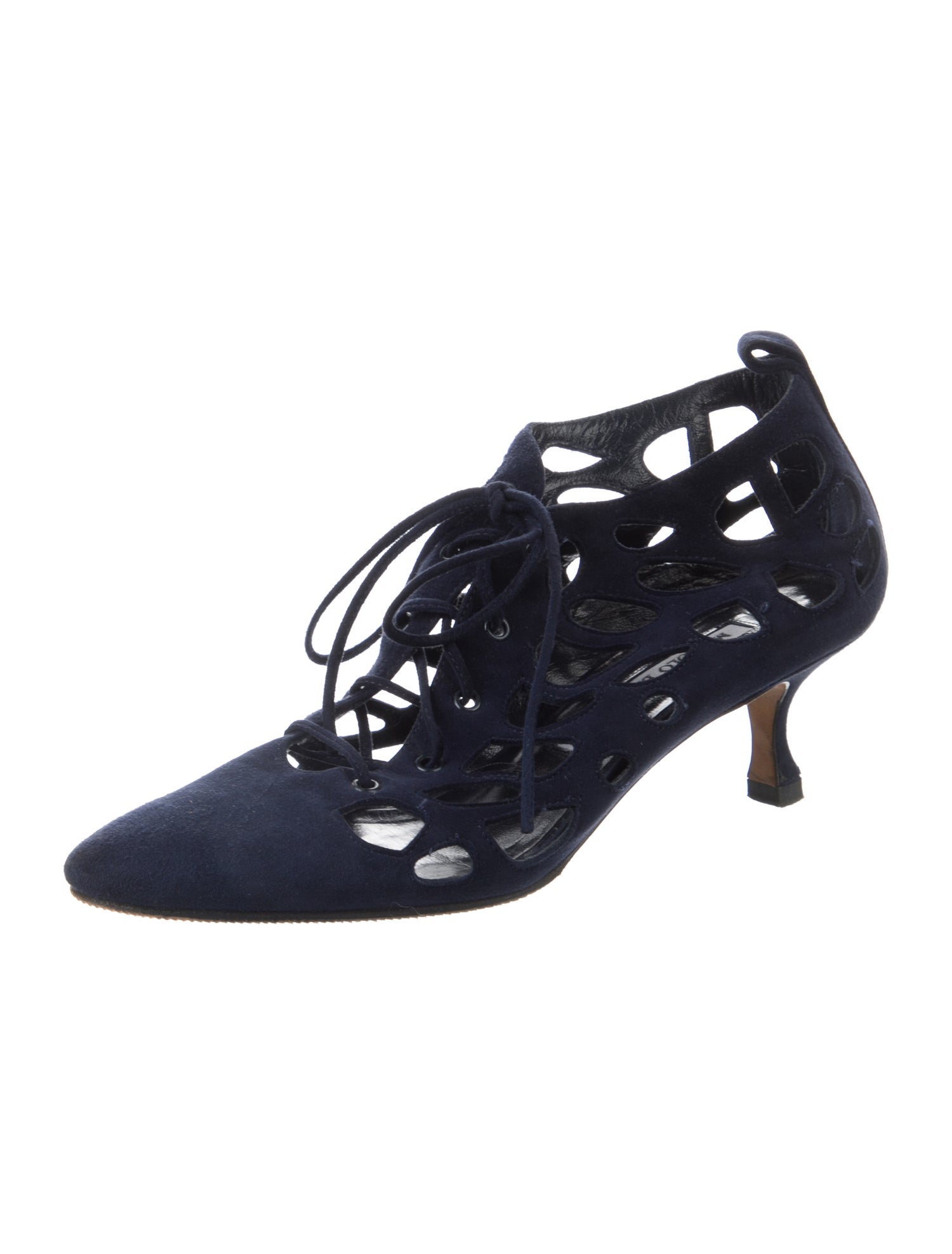 Manolo Blahnik Suede Cutout Accent Pumps