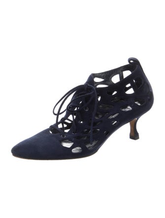 Manolo Blahnik Suede Cutout Accent Pumps