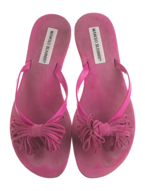 Manolo Blahnik Suede Bow Accents Slides