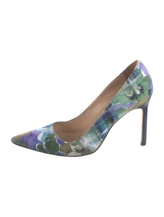 Manolo Blahnik Canvas Printed Slingback Pumps
