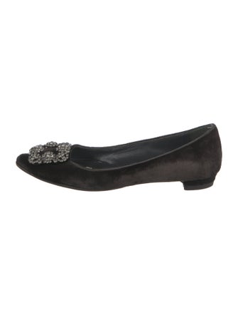 Manolo Blahnik Velvet Crystal Embellishments Flats
