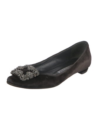 Manolo Blahnik Velvet Crystal Embellishments Flats