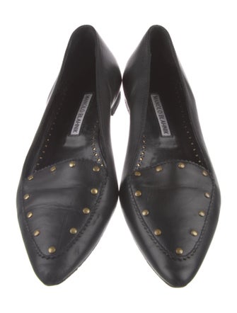 Manolo Blahnik Leather Crystal Embellishments Flats