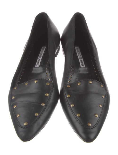 Manolo Blahnik Leather Crystal Embellishments Flats