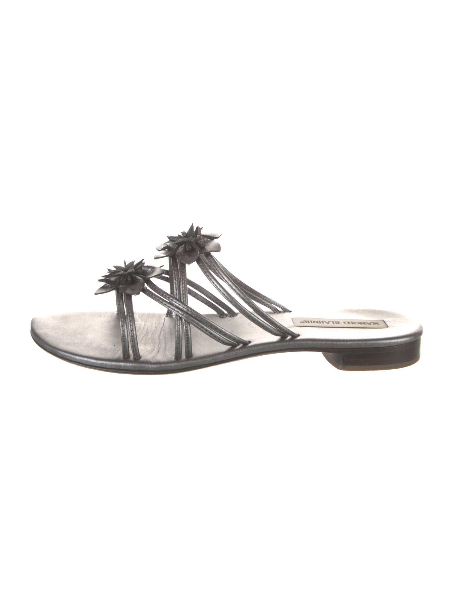 Manolo Blahnik Leather Floral Print Slides