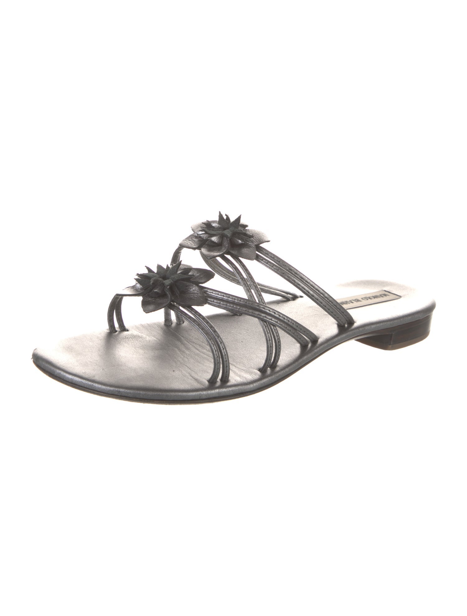 Manolo Blahnik Leather Floral Print Slides