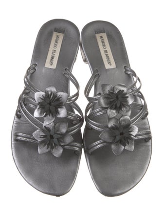 Manolo Blahnik Leather Floral Print Slides