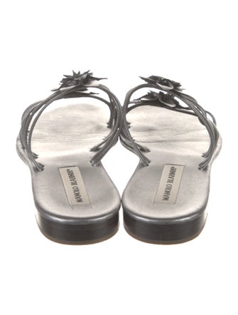 Manolo Blahnik Leather Floral Print Slides