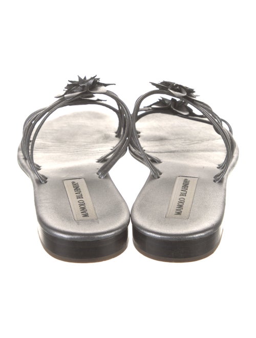 Manolo Blahnik Leather Floral Print Slides
