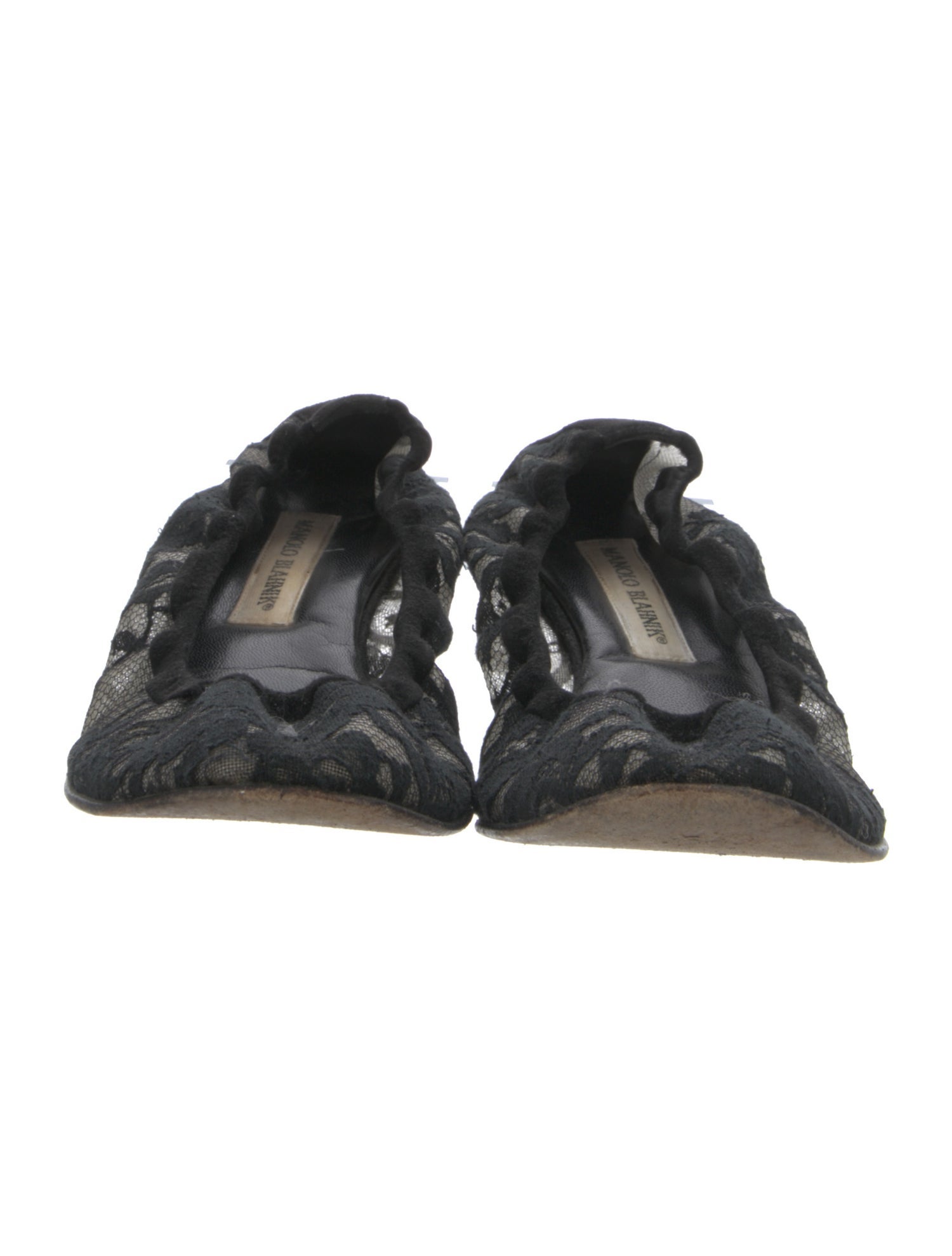 Manolo Blahnik Floral Print Lace Trim Embellishment Flats