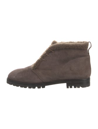 Manolo Blahnik Suede Faux Fur Trim Lace-Up Boots
