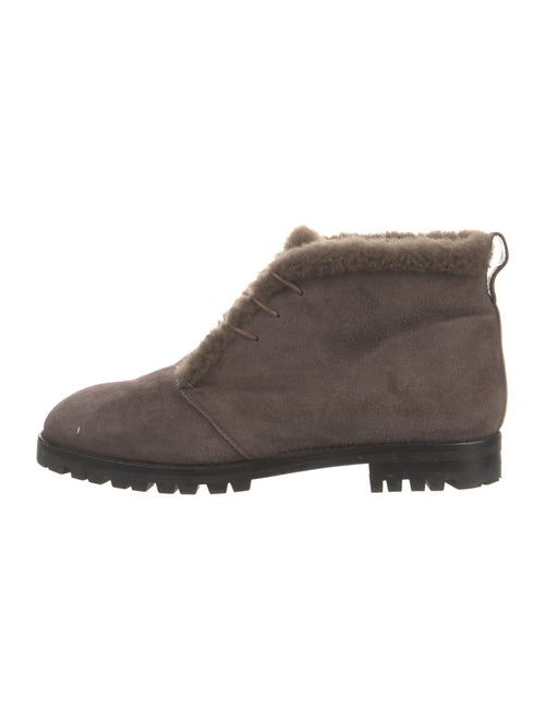 Manolo Blahnik Suede Faux Fur Trim Lace-Up Boots