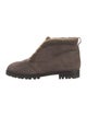Manolo Blahnik Suede Faux Fur Trim Lace-Up Boots