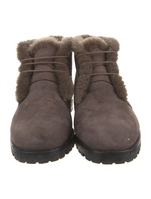 Manolo Blahnik Suede Faux Fur Trim Lace-Up Boots