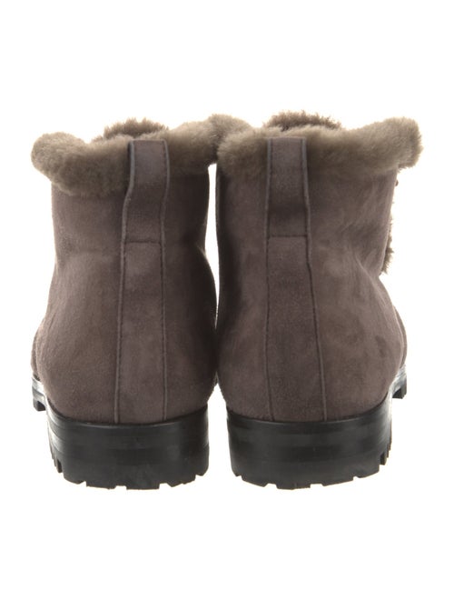 Manolo Blahnik Suede Faux Fur Trim Lace-Up Boots