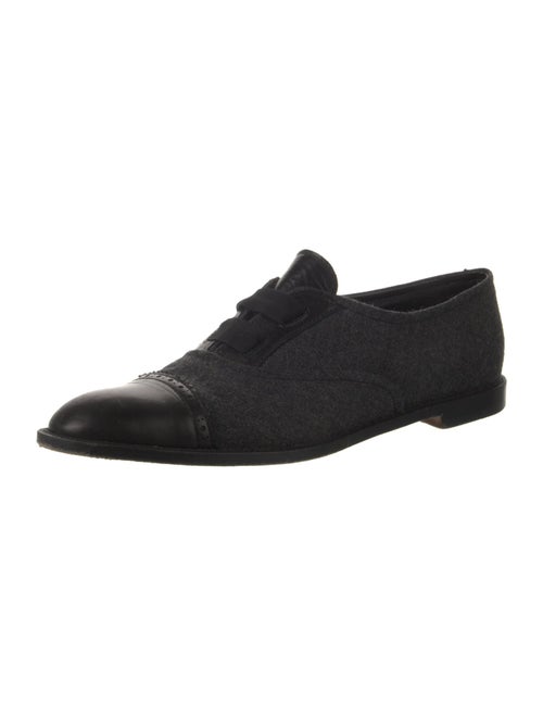 Manolo Blahnik Wool Leather Trim Embellishment Oxfords