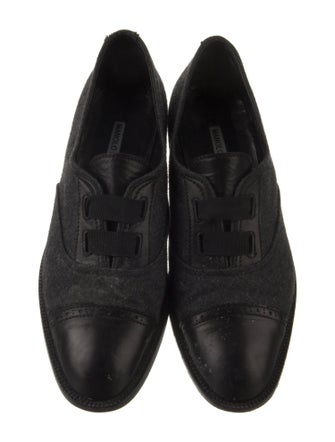 Manolo Blahnik Wool Leather Trim Embellishment Oxfords