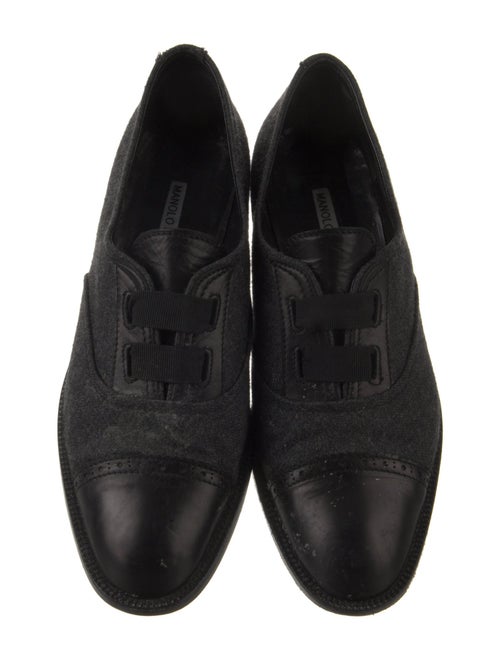 Manolo Blahnik Wool Leather Trim Embellishment Oxfords