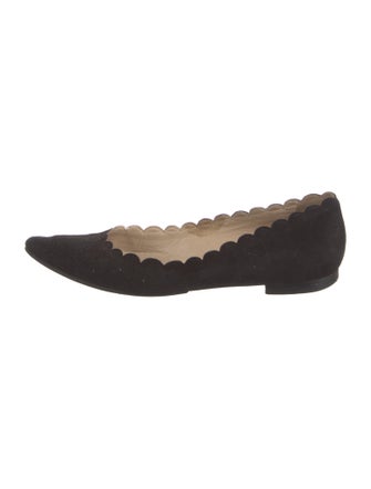 Manolo Blahnik Suede Scalloped Accent Flats