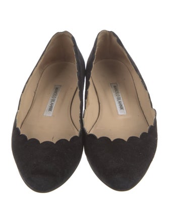 Manolo Blahnik Suede Scalloped Accent Flats