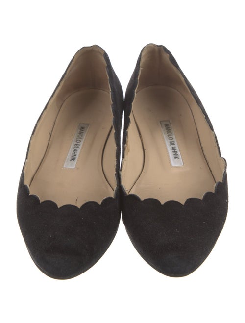 Manolo Blahnik Suede Scalloped Accent Flats