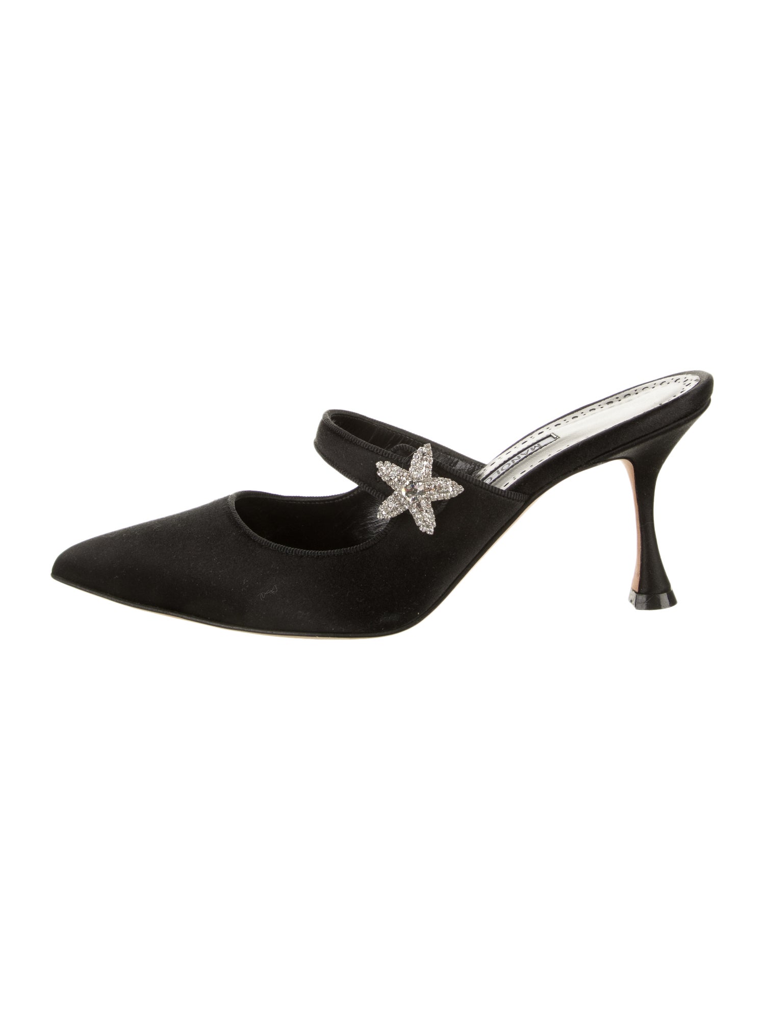 Manolo Blahnik Suede Crystal Embellishments Mules