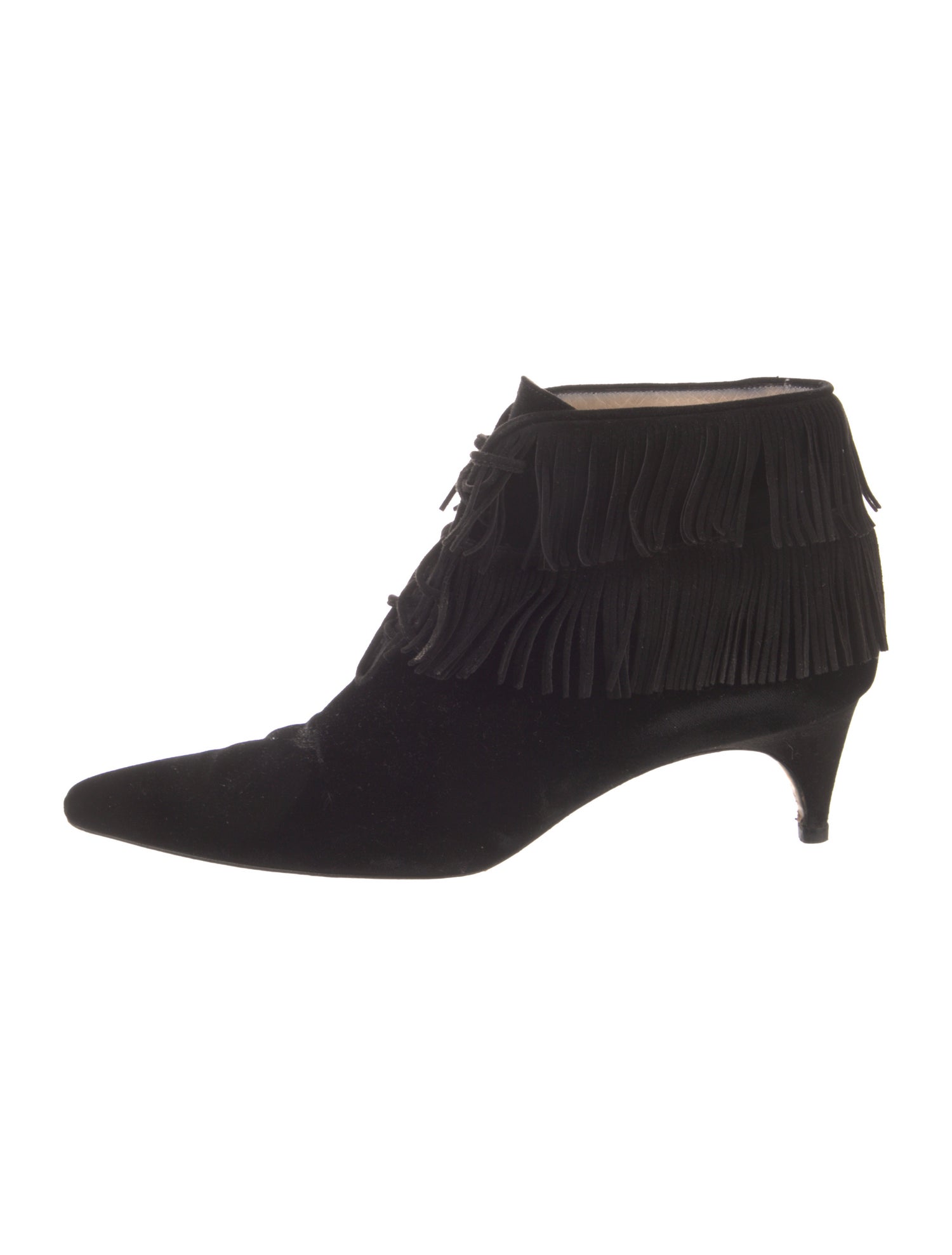 Manolo Blahnik Velvet Fringe Trim Accent Lace-Up Boots