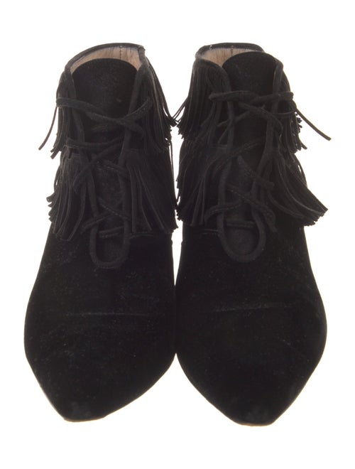 Manolo Blahnik Velvet Fringe Trim Accent Lace-Up Boots