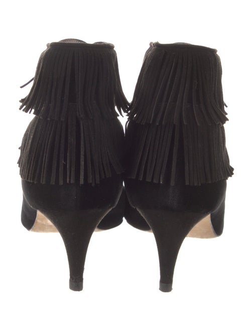 Manolo Blahnik Velvet Fringe Trim Accent Lace-Up Boots