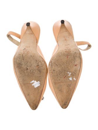 Manolo Blahnik Leather Pom-Pom Embellishments Slingback Pumps