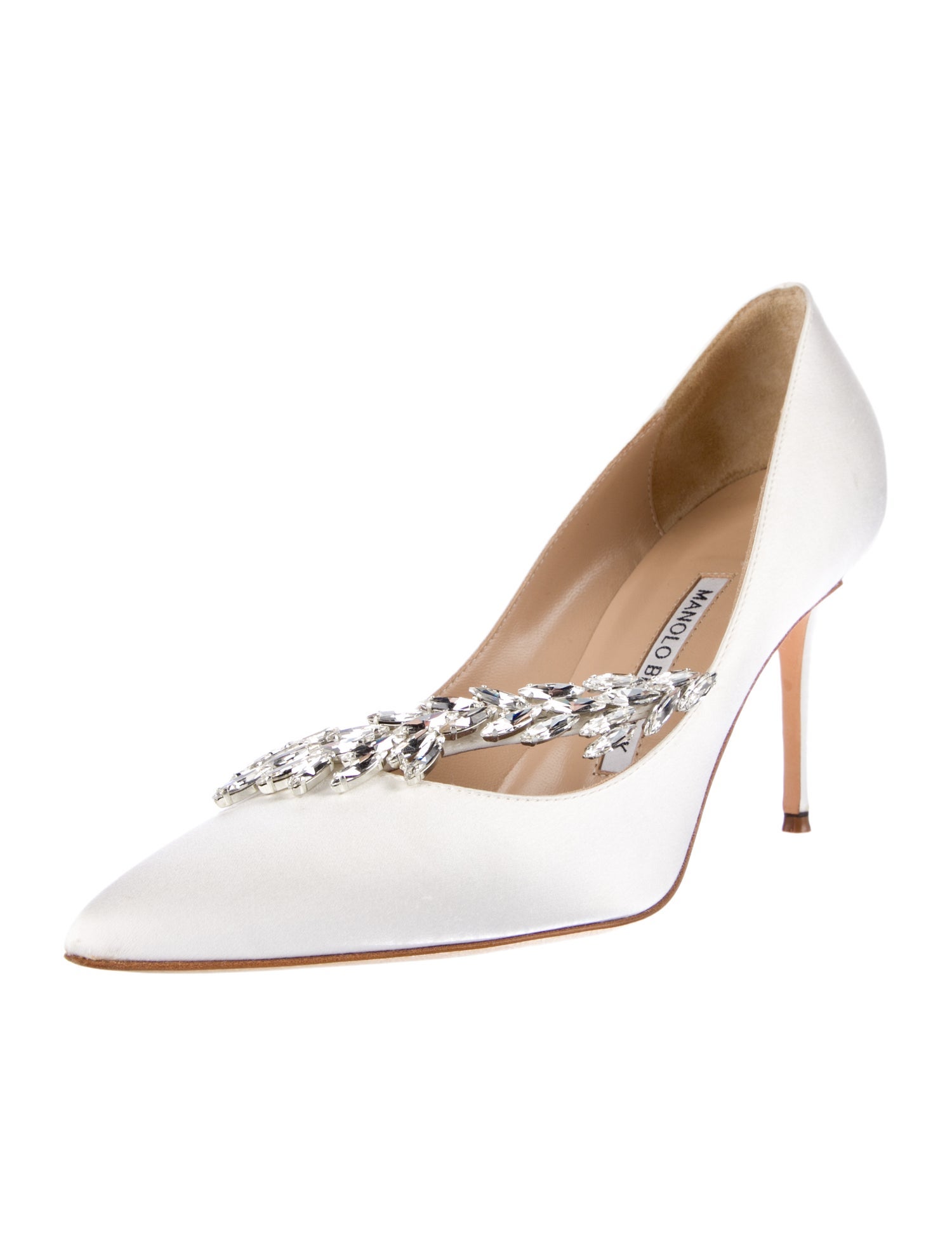 Manolo Blahnik Satin Crystal Embellishments Pumps