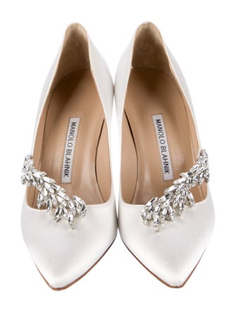 Manolo Blahnik Satin Crystal Embellishments Pumps