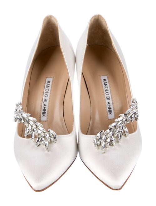 Manolo Blahnik Satin Crystal Embellishments Pumps